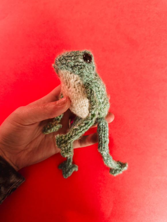 Frog Hand Knit doll toy (mixed teal/green)