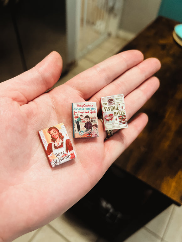 Set of three 1:12 scale realistic miniature cookbooks