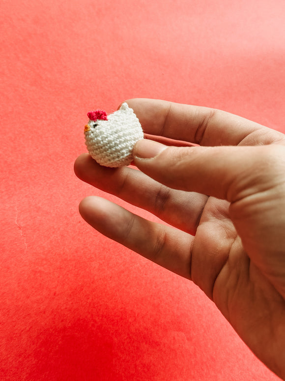 Micro crochet chicken stuffie toy