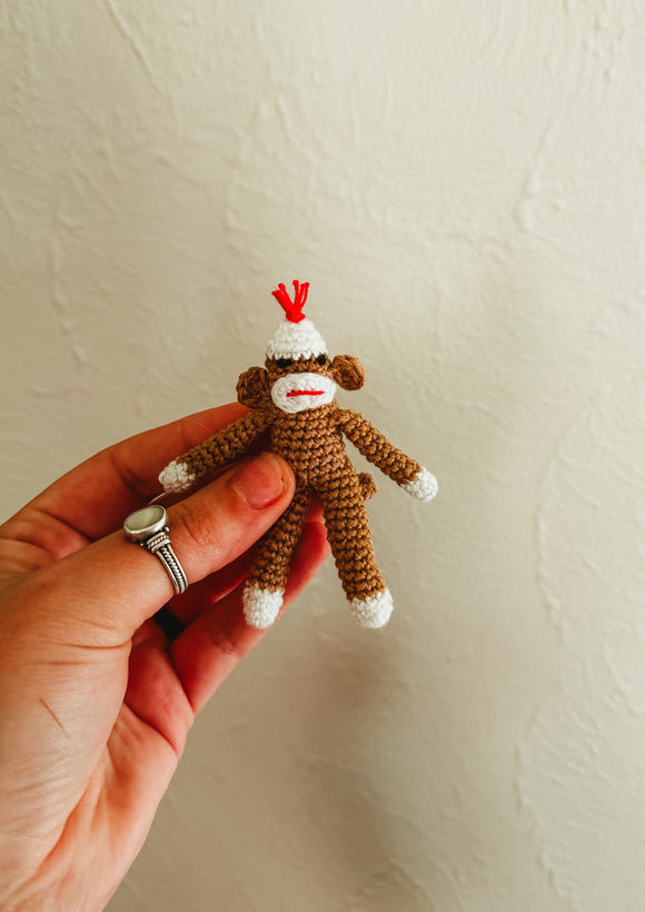 Micro crochet sock monkey stuffie