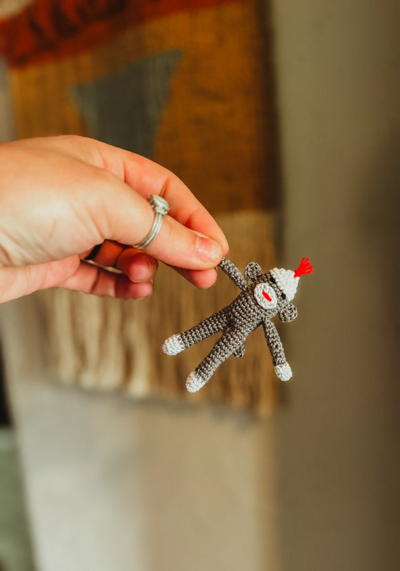 Micro crochet sock monkey stuffie