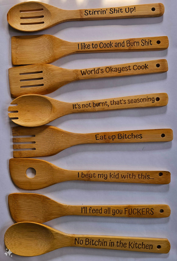 Engraved Bamboo Utensils Set